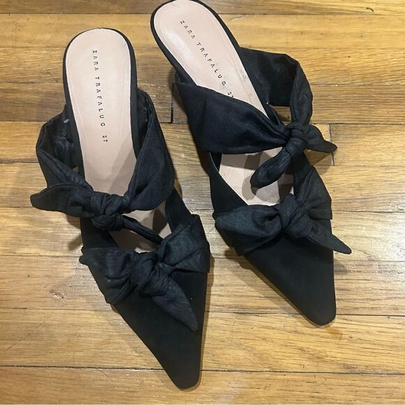 Zara Bow Knotted Kitten Heel Pointed Toe Shoes - Picture 5 of 14